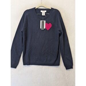 Magaschoni Womens 100% Cashmere Heart Intarsia Sweater Large NWT